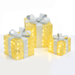 ^ SET "GOLD SILK GIFT BOX, SILVER BOW"  90(20+30+40) WW MINI LED ΛΑΜΠ. ΜΠΑΤ. 3*3ΑΑ IP20 18,24,30CM  -X1190115